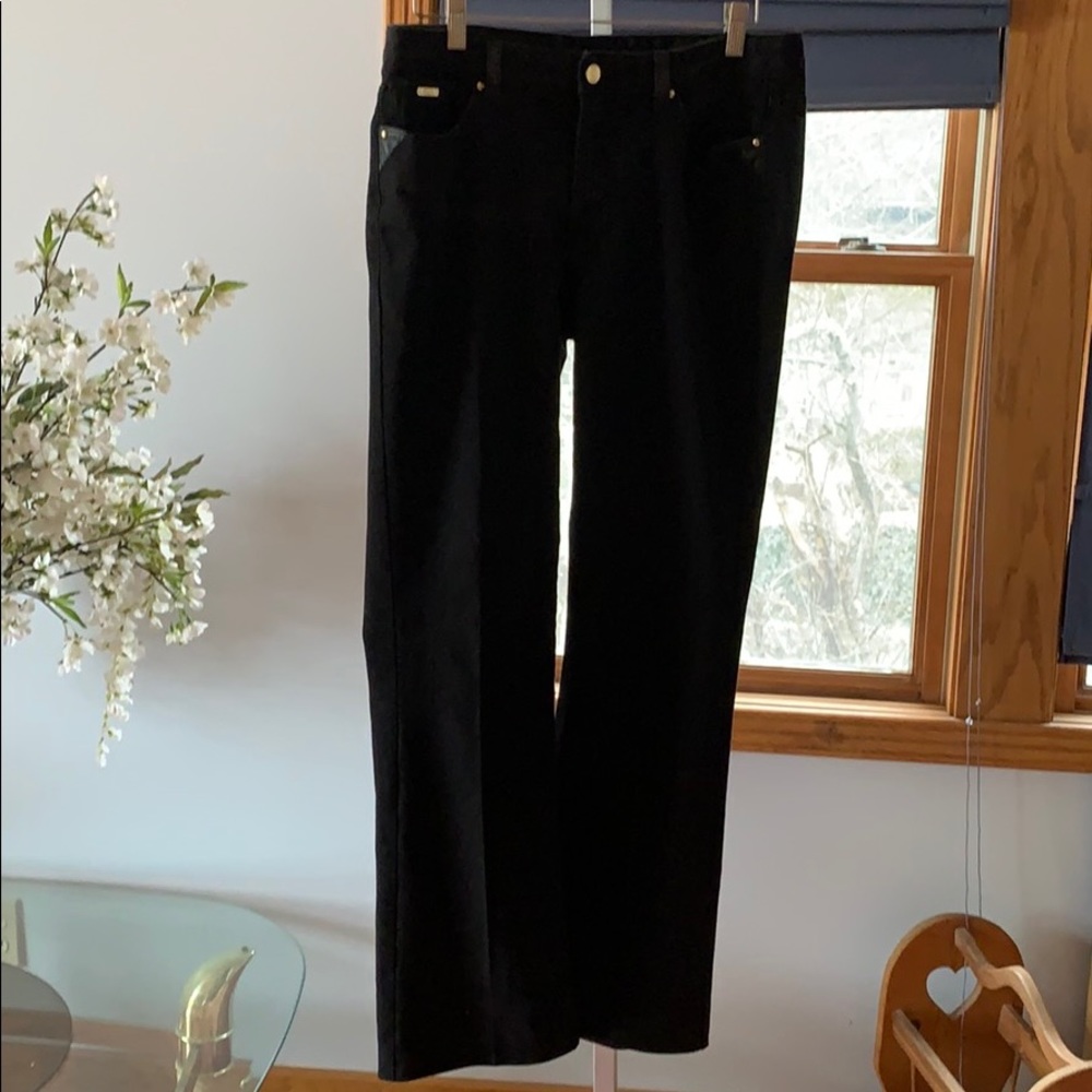 Cache black leather trimmed jeans